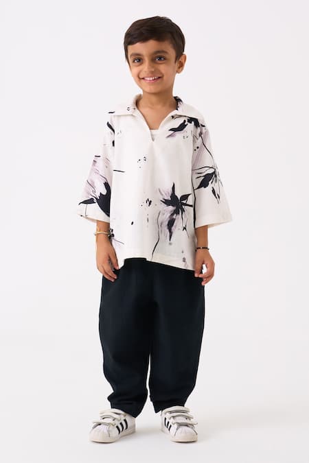 THREE Floral Print Hand Woven Shirt With Pant 