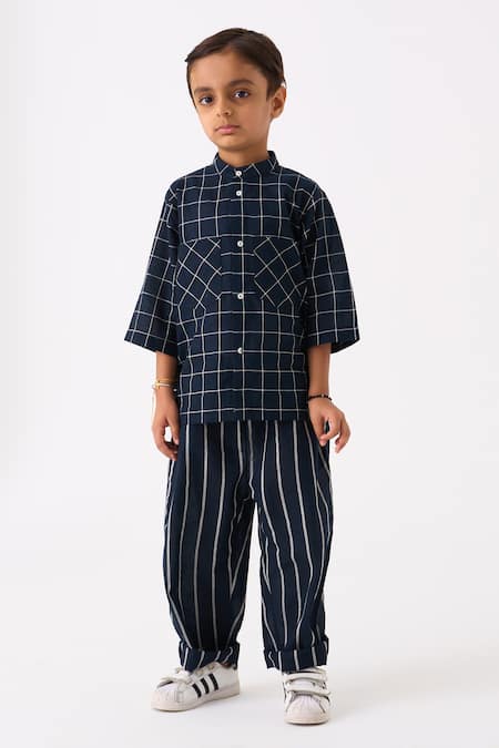 THREE Hand Woven Check Print Shirt With Pant 