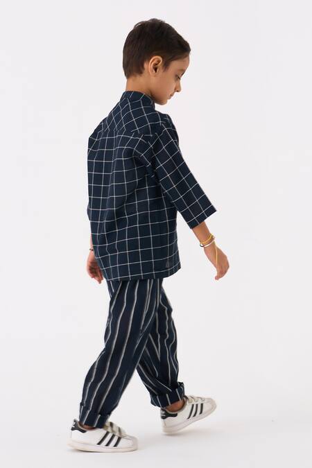 Shop Three Black Mul Printed Checks Hand Woven Shirt With Pant at Aza Fashions Shop_Three_Black Mul Printed Checks Hand Woven Shirt With Pant_at_Aza_Fashions