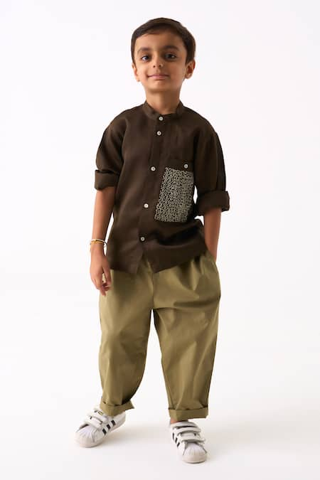 THREE Embroidered Pocket Shirt With Pant 