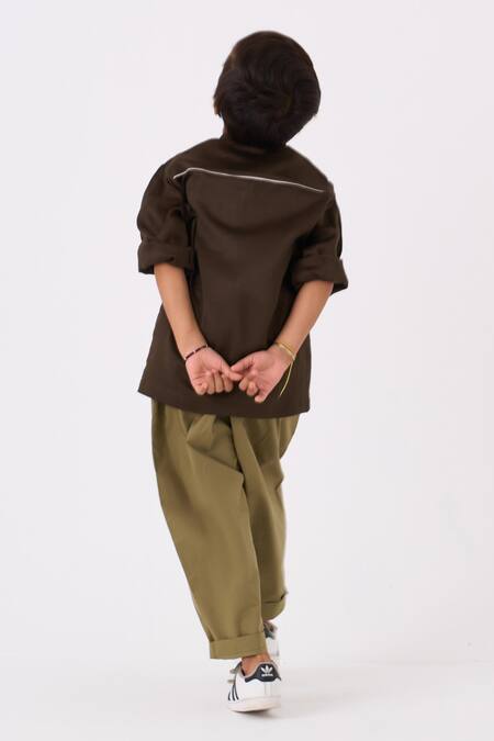 Shop Three Green Shirt Chanderi Embroidered Thread Pocket And Pant Set at Aza Fashions Shop_Three_Green Shirt Chanderi Embroidered Thread Pocket And Pant Set _at_Aza_Fashions