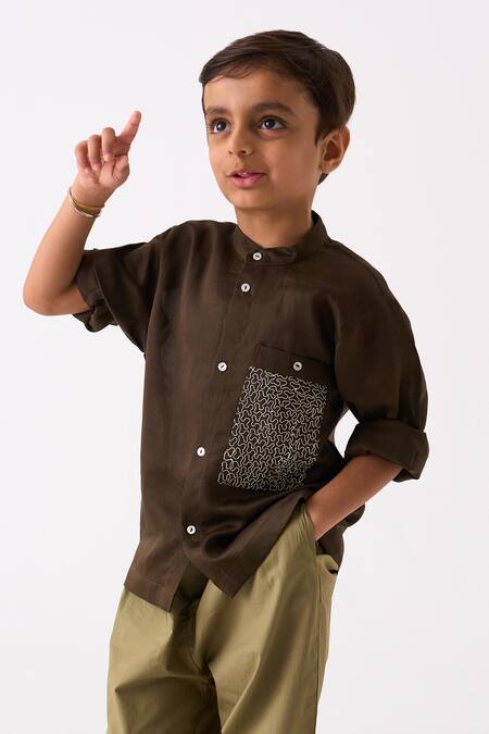 Three Green Shirt Chanderi Embroidered Thread Pocket And Pant Set Online at Aza Fashions Three_Green Shirt Chanderi Embroidered Thread Pocket And Pant Set _Online_at_Aza_Fashions