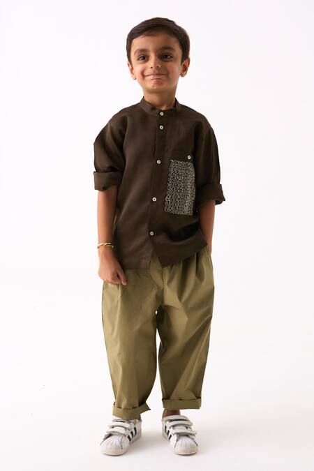 Buy Three Green Shirt Chanderi Embroidered Thread Pocket And Pant Set Online at Aza Fashions Buy_Three_Green Shirt Chanderi Embroidered Thread Pocket And Pant Set _Online_at_Aza_Fashions