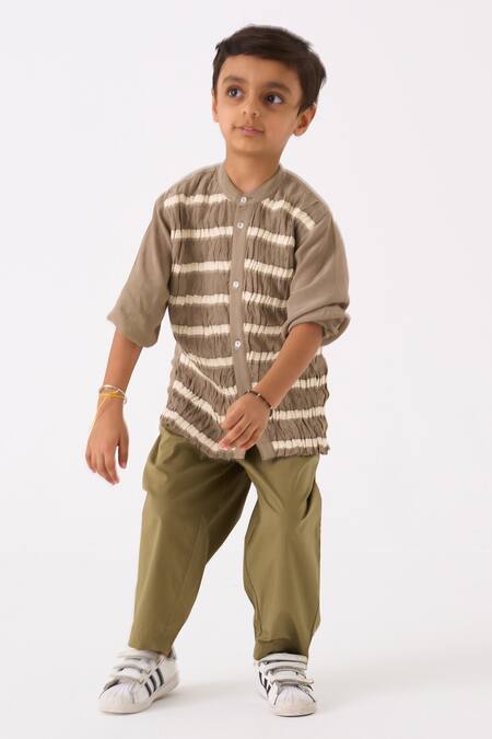 Buy Three Grey Shirt Crepe Embroidered Twill Tape Smocked Stripe Work With Pant Online at Aza Fashions Buy_Three_Grey Shirt Crepe Embroidered Twill Tape Smocked Stripe Work With Pant _Online_at_Aza_Fashions