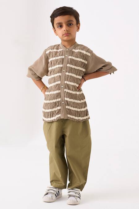 Three Grey Shirt Crepe Embroidered Twill Tape Smocked Stripe Work With Pant at Aza Fashions Three_Grey Shirt Crepe Embroidered Twill Tape Smocked Stripe Work With Pant _at_Aza_Fashions