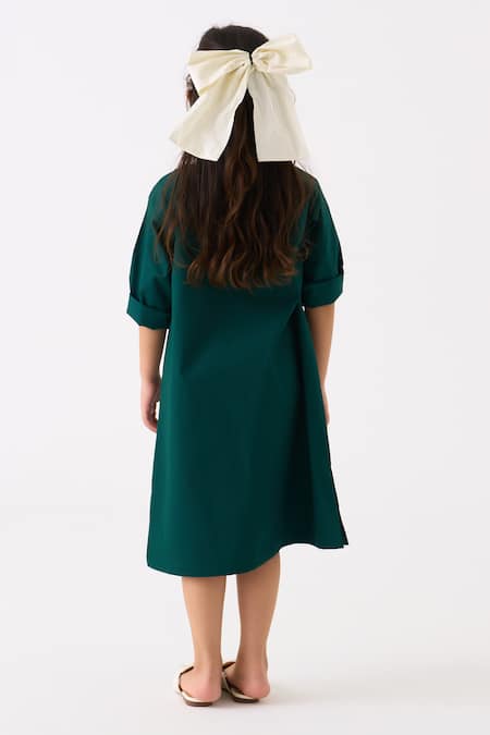 Shop Three Green Poplin Applique Floral Work Dress at Aza Fashions Shop_Three_Green Poplin Applique Floral Work Dress _at_Aza_Fashions