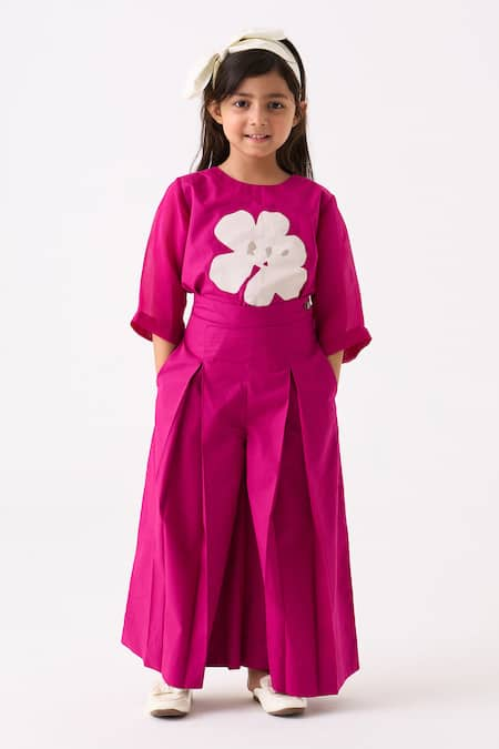 THREE Floral Applique Work Top With Pant 