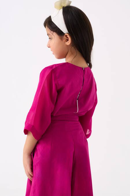 Three Fuchsia Poplin Applique Floral Work Top With Pant at Aza Fashions Three_Fuchsia Poplin Applique Floral Work Top With Pant _at_Aza_Fashions