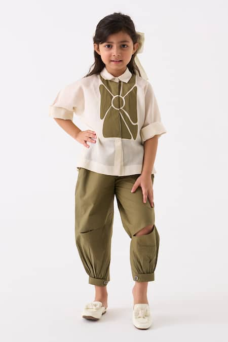 THREE Applique Work Shirt With Pant 