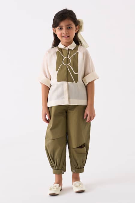 Three Ivory Shirt Chanderi Applique Work With Pant Online at Aza Fashions Three_Ivory Shirt Chanderi Applique Work With Pant _Online_at_Aza_Fashions