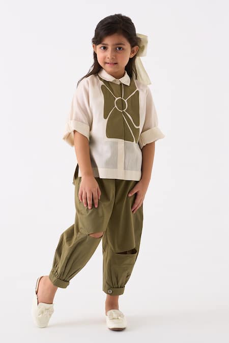 Three Ivory Shirt Chanderi Applique Work With Pant at Aza Fashions Three_Ivory Shirt Chanderi Applique Work With Pant _at_Aza_Fashions