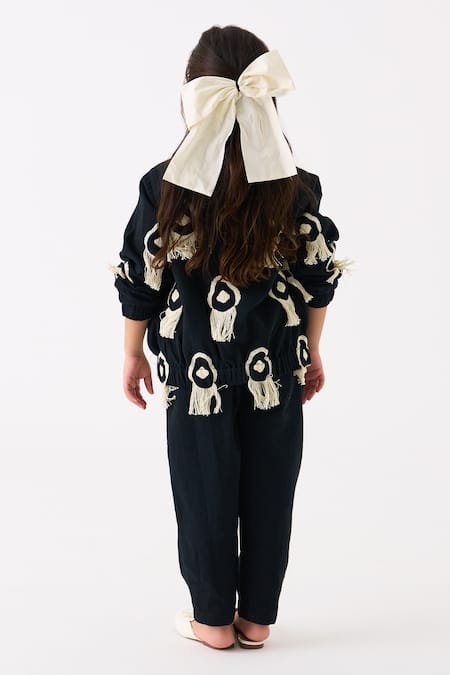 Shop Three Black Handloom Cotton Embroidered Fringe Bomber Jacket With Pant at Aza Fashions Shop_Three_Black Handloom Cotton Embroidered Fringe Bomber Jacket With Pant _at_Aza_Fashions