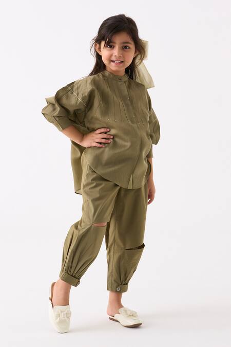 Shop Three Green Top Chanderi Pintuck Detail With Pant Online at Aza Fashions Shop_Three_Green Top Chanderi Pintuck Detail With Pant _Online_at_Aza_Fashions