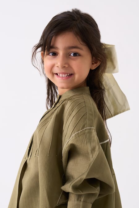 Three Green Top Chanderi Pintuck Detail With Pant at Aza Fashions Three_Green Top Chanderi Pintuck Detail With Pant _at_Aza_Fashions