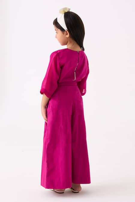 Shop Three Fuchsia Poplin Applique Floral Work Top at Aza Fashions Shop_Three_Fuchsia Poplin Applique Floral Work Top _at_Aza_Fashions