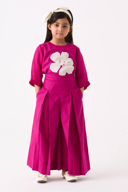 Three Fuchsia Poplin Applique Floral Work Top Online at Aza Fashions Three_Fuchsia Poplin Applique Floral Work Top _Online_at_Aza_Fashions
