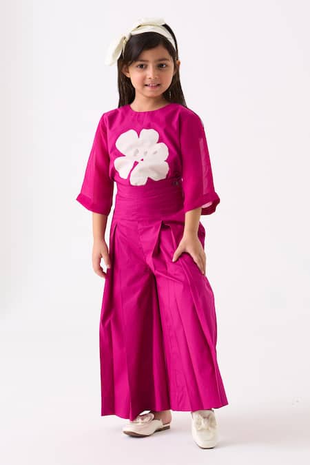 Shop Three Fuchsia Poplin Applique Floral Work Top Online at Aza Fashions Shop_Three_Fuchsia Poplin Applique Floral Work Top _Online_at_Aza_Fashions