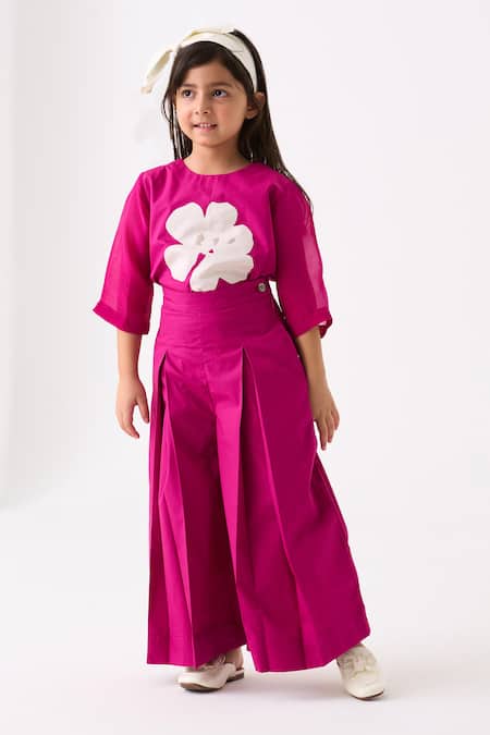 Three Fuchsia Poplin Applique Floral Work Top at Aza Fashions Three_Fuchsia Poplin Applique Floral Work Top _at_Aza_Fashions