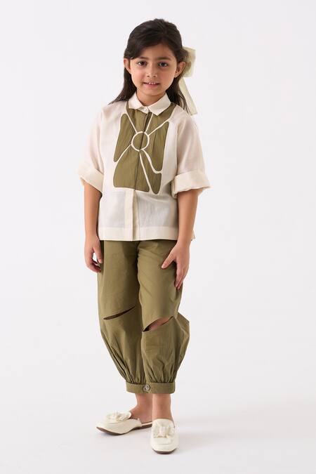 Three Ivory Chanderi Applique Floral Work Shirt at Aza Fashions Three_Ivory Chanderi Applique Floral Work Shirt _at_Aza_Fashions