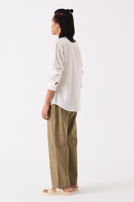 Shop Three White Mul Checkered Button Down Shirt at Aza Fashions Shop_Three_White Mul Checkered Button Down Shirt _at_Aza_Fashions