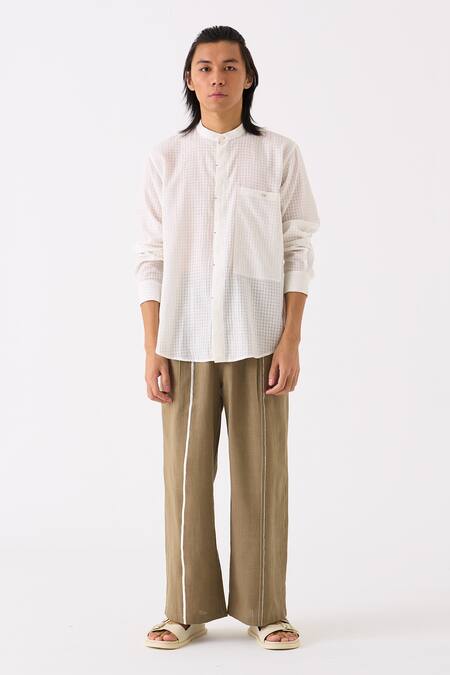 Three White Mul Checkered Button Down Shirt Online at Aza Fashions Three_White Mul Checkered Button Down Shirt _Online_at_Aza_Fashions