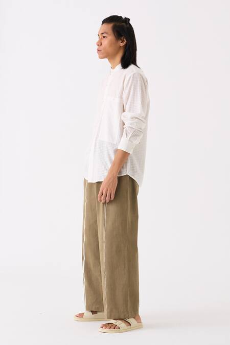 Buy Three White Mul Checkered Button Down Shirt Online at Aza Fashions Buy_Three_White Mul Checkered Button Down Shirt _Online_at_Aza_Fashions