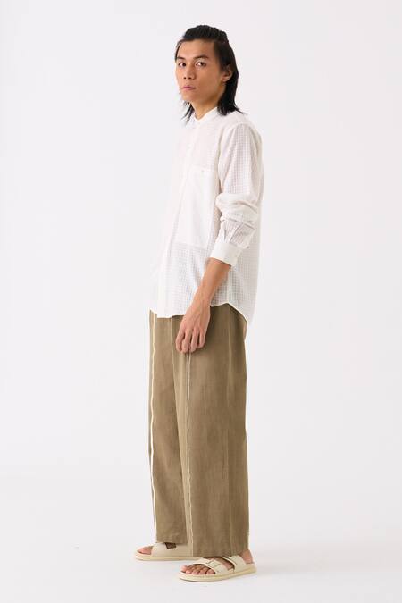 Shop Three White Mul Checkered Button Down Shirt Online at Aza Fashions Shop_Three_White Mul Checkered Button Down Shirt _Online_at_Aza_Fashions