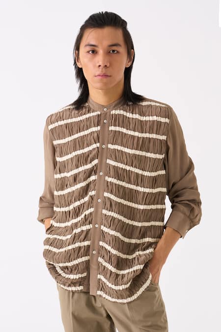 THREE Smocked Button Down Shirt 