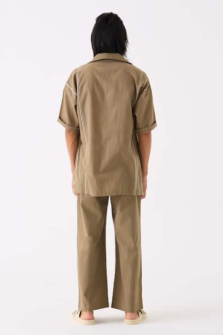 Shop Three Grey Handloom Cotton Camp Collar Striped Shirt at Aza Fashions Shop_Three_Grey Handloom Cotton Camp Collar Striped Shirt _at_Aza_Fashions