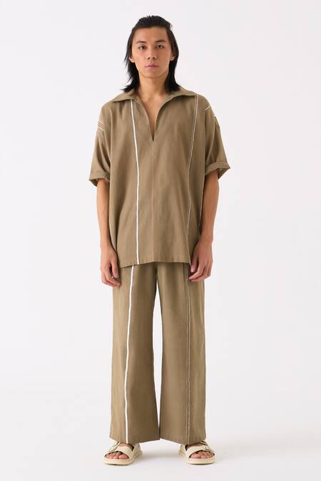 Three Grey Handloom Cotton Camp Collar Striped Shirt Online at Aza Fashions Three_Grey Handloom Cotton Camp Collar Striped Shirt _Online_at_Aza_Fashions