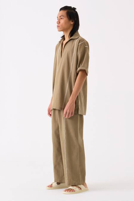 Buy Three Grey Handloom Cotton Camp Collar Striped Shirt Online at Aza Fashions Buy_Three_Grey Handloom Cotton Camp Collar Striped Shirt _Online_at_Aza_Fashions