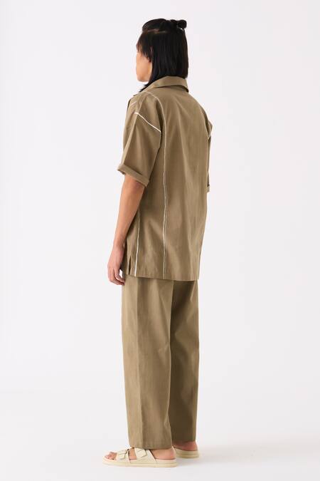 Shop Three Grey Handloom Cotton Camp Collar Striped Shirt Online at Aza Fashions Shop_Three_Grey Handloom Cotton Camp Collar Striped Shirt _Online_at_Aza_Fashions