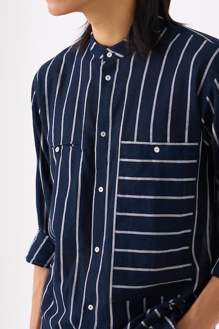 Shop_Three_Black Mul Striped Button Down Shirt_Online_at_Aza_Fashions