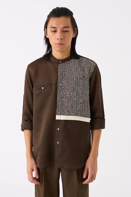 THREE Patch Embroidered Button Down Shirt 