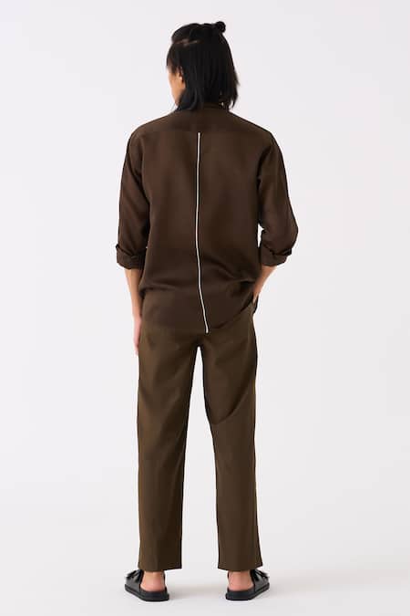 Shop Three Green Chanderi Embroidered Patch Button Down Shirt at Aza Fashions Shop_Three_Green Chanderi Embroidered Patch Button Down Shirt _at_Aza_Fashions