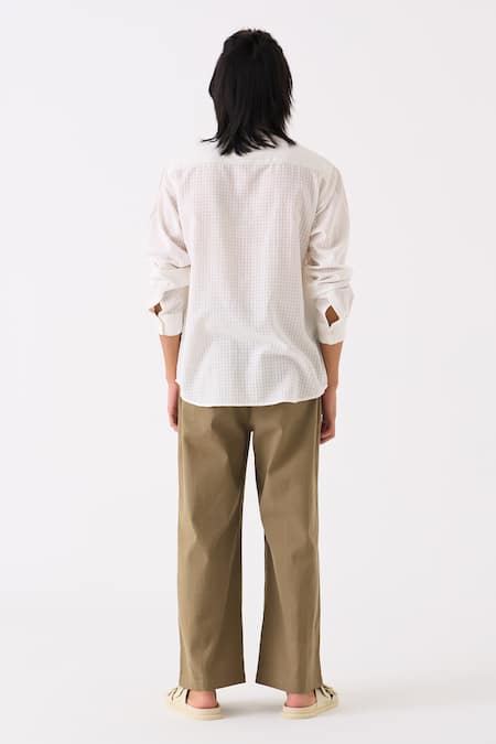 Shop Three White Shirt Mul Checkered Button Down And Pant Set at Aza Fashions Shop_Three_White Shirt Mul Checkered Button Down And Pant Set _at_Aza_Fashions