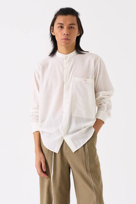 Shop Three White Shirt Mul Checkered Button Down And Pant Set Online at Aza Fashions Shop_Three_White Shirt Mul Checkered Button Down And Pant Set _Online_at_Aza_Fashions