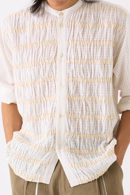 Shop Three White Shirt Mul Smocked Detailed And Pant Set Online at Aza Fashions Shop_Three_White Shirt Mul Smocked Detailed And Pant Set _Online_at_Aza_Fashions