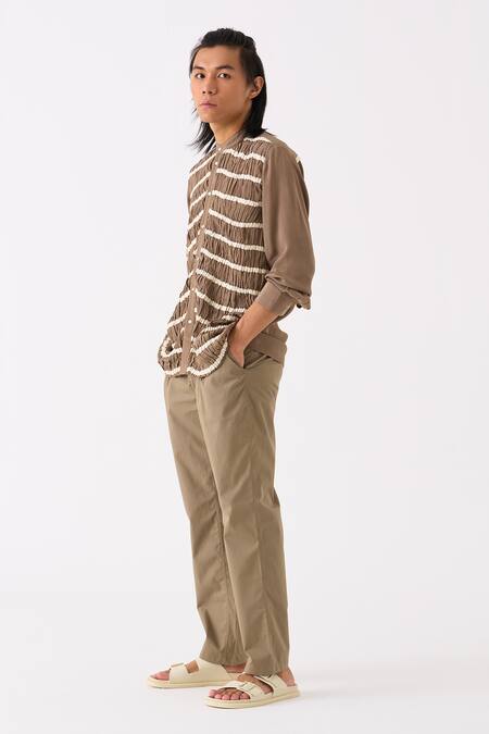 Buy Three Grey Shirt Crepe Smocked Detailed And Front Pleat Pant Set Online at Aza Fashions Buy_Three_Grey Shirt Crepe Smocked Detailed And Front Pleat Pant Set _Online_at_Aza_Fashions