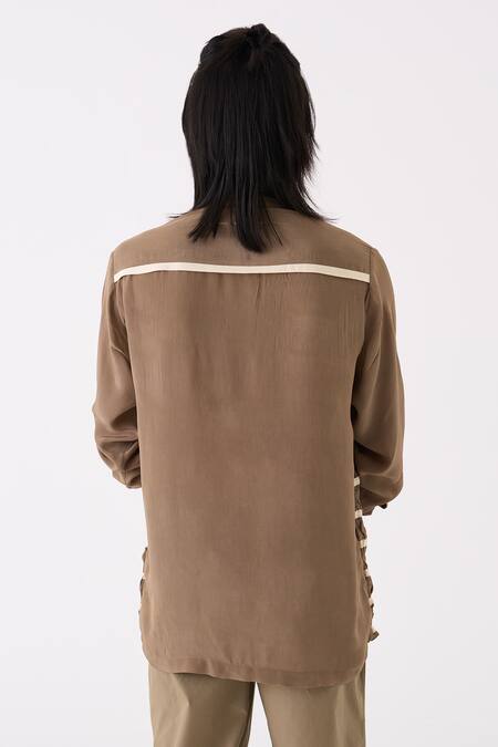 Shop Three Grey Shirt Crepe Smocked Detailed And Front Pleat Pant Set Online at Aza Fashions Shop_Three_Grey Shirt Crepe Smocked Detailed And Front Pleat Pant Set _Online_at_Aza_Fashions