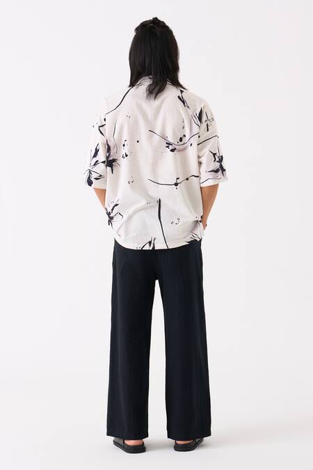 Shop Three White Handloom Cotton Floral Pattern Shirt And Pant Set at Aza Fashions Shop_Three_White Handloom Cotton Floral Pattern Shirt And Pant Set _at_Aza_Fashions