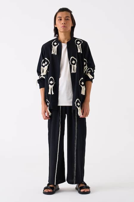 THREE Fringe Embroidered Jacket Pant Set 