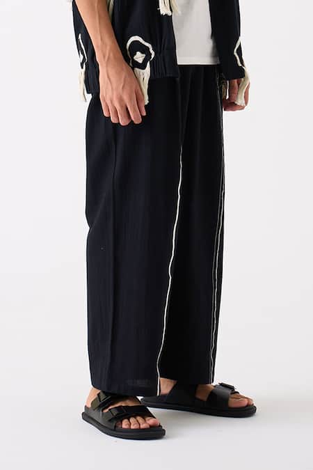 Buy Three Black Handloom Cotton Embroidered Thread Fringe Jacket Pant Set Online at Aza Fashions Buy_Three_Black Handloom Cotton Embroidered Thread Fringe Jacket Pant Set _Online_at_Aza_Fashions