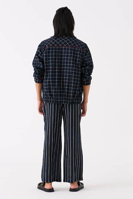 Shop_Three_Black Mul Checkered Bomber Jacket Pant Set _at_Aza_Fashions