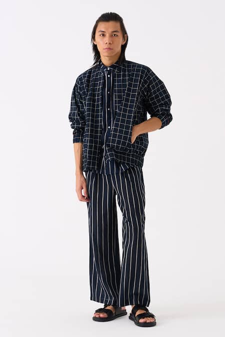 Shop_Three_Black Mul Checkered Bomber Jacket Pant Set _Online_at_Aza_Fashions
