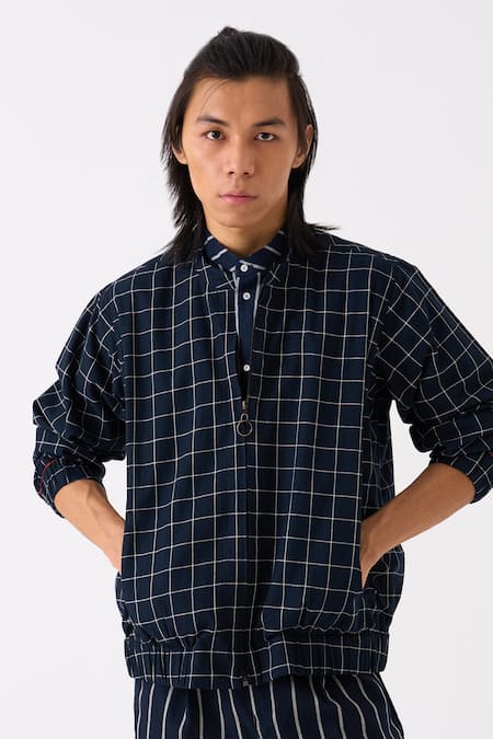 Shop_Three_Black Mul Checkered Bomber Jacket Pant Set 