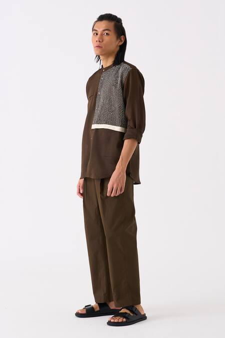 Buy Three Black Shirt Chanderi Embroidered Thread Panel And Pant Set Online at Aza Fashions Buy_Three_Black Shirt Chanderi Embroidered Thread Panel And Pant Set _Online_at_Aza_Fashions