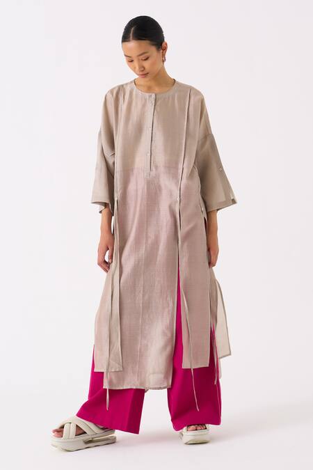Three Grey Chanderi Round Long Slit Tunic Online at Aza Fashions Three_Grey Chanderi Round Long Slit Tunic _Online_at_Aza_Fashions