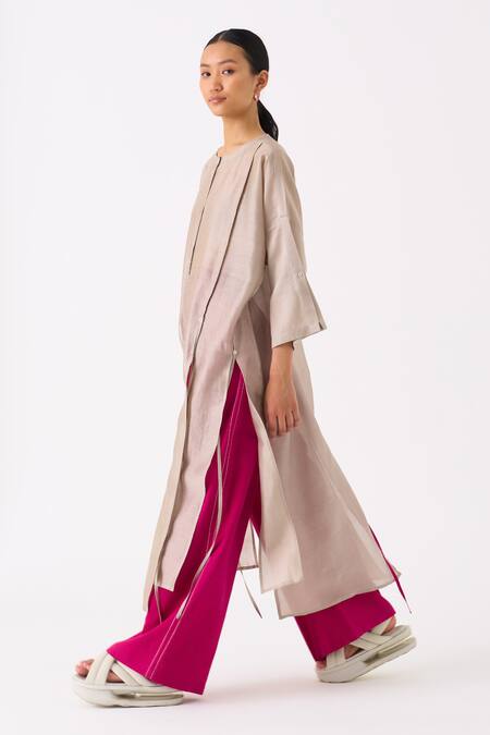 Shop Three Grey Chanderi Round Long Slit Tunic Online at Aza Fashions Shop_Three_Grey Chanderi Round Long Slit Tunic _Online_at_Aza_Fashions