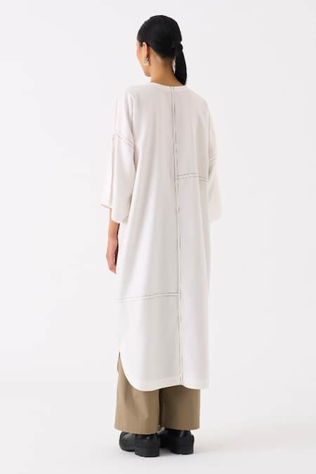 Three Ivory Tencel Round Long Patch Pocket Tunic Online at Aza Fashions Three_Ivory Tencel Round Long Patch Pocket Tunic _Online_at_Aza_Fashions